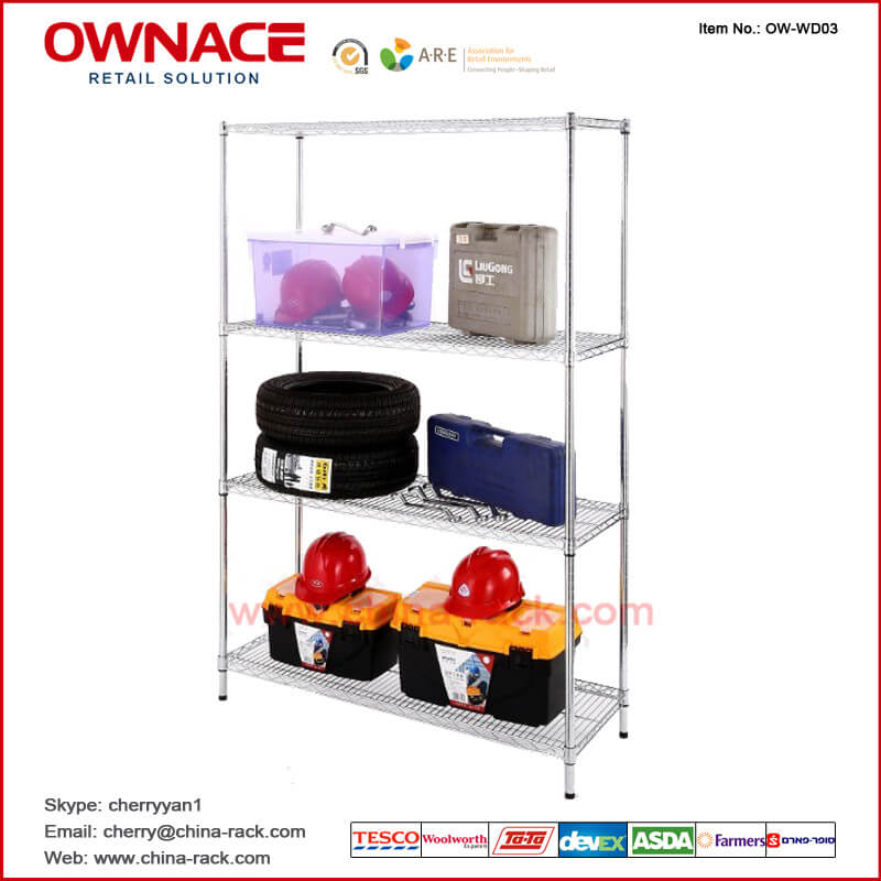 Estante del almacenaje de la estantería de OW-WD03 Four 4 Layers Chrome Wire