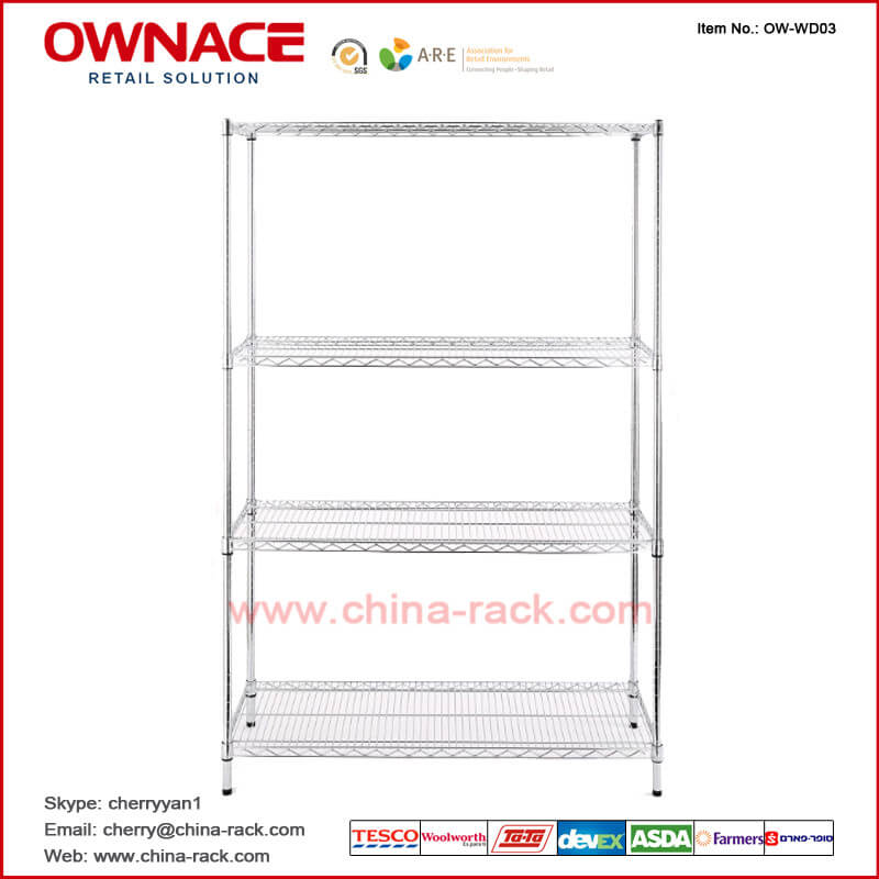 Estante del almacenaje de la estantería de OW-WD03 Four 4 Layers Chrome Wire