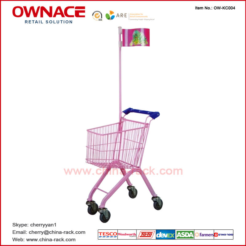 OW-KC004 embroma la carretilla de las compras, Children Favorite Mini Grocery Shopping Cart With Flag