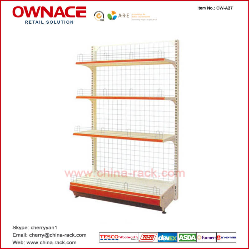 Estante del estante del almacenaje de alambre de metal OW-A27, estante de la pared de la visualización del acoplamiento de alambre, soporte de visualización lateral doble