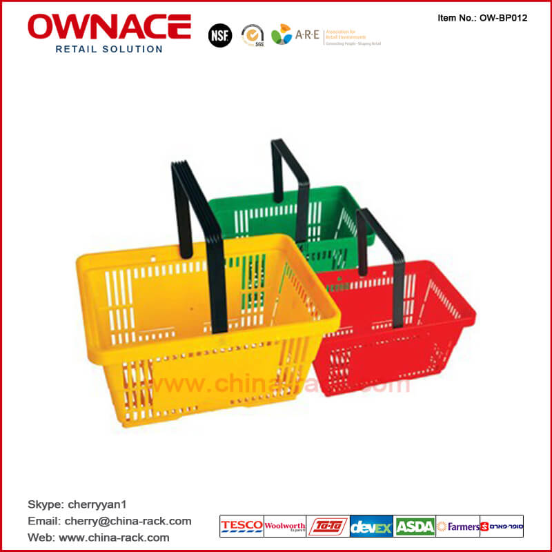OW-BP012 escogen las cestas plásticas del supermercado de la manija, cestas colgantes del plástico al por mayor