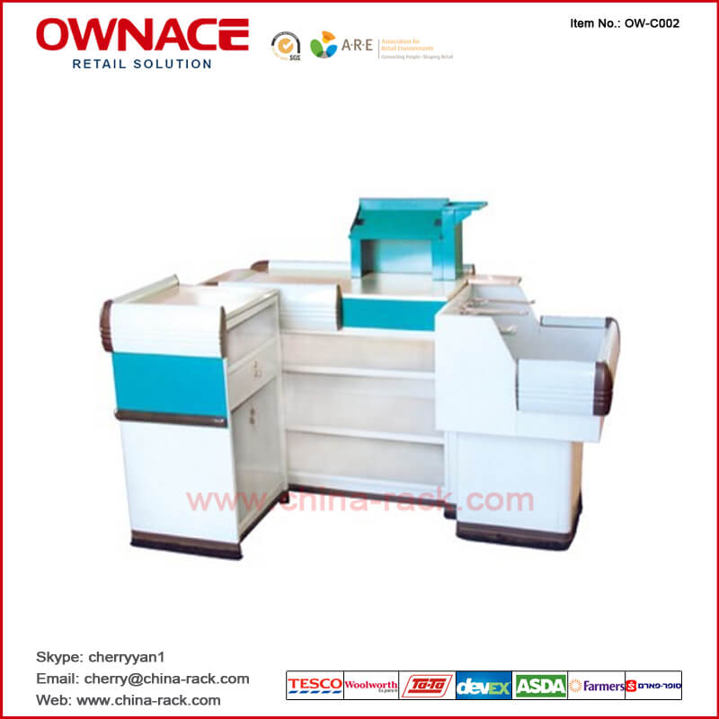 OW-C002 Supermarket Checkout Counter sin Conveyor Belt, Supermarket Equipment, Cashier Equipment