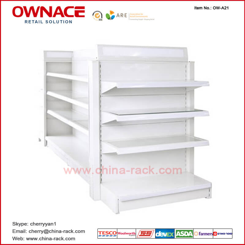 OW-A21 Supermarket Racking, Metal Shelf con Light Box, Supermarket Equipment, Display Stand Racks, Cosmetics/Makeup Counter