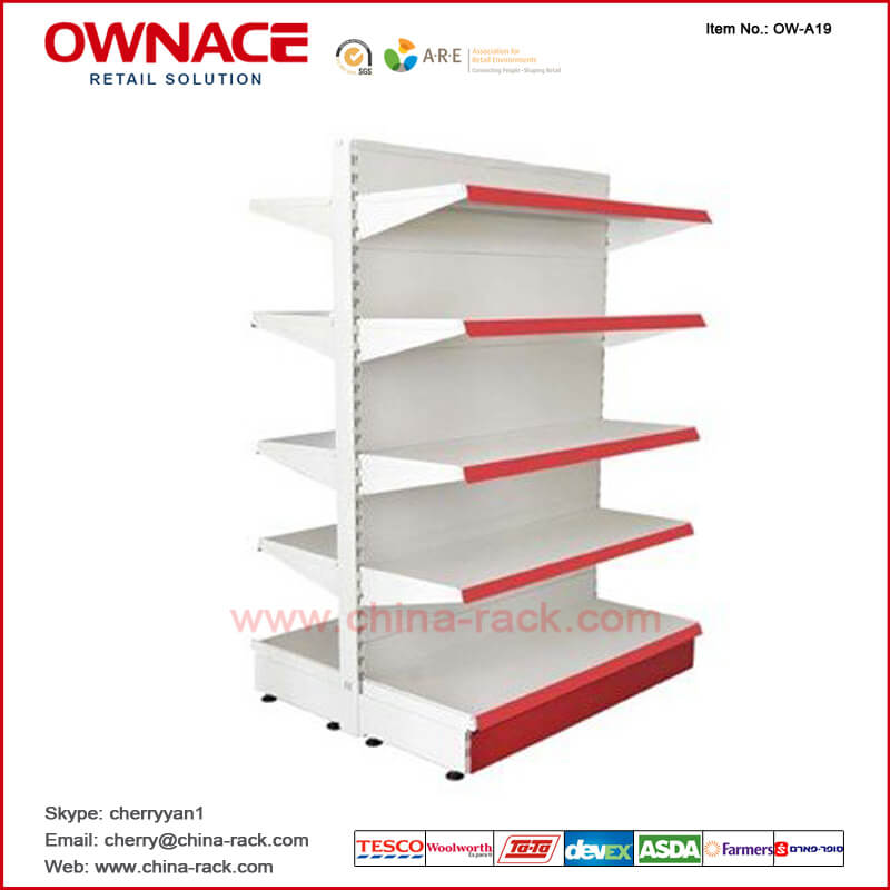OW-A19 Metal Shelf, Display Rack Stand, Supermarket Equipment, Rack Shelves, Wall Shelf, guarniciones de la visualización de Shop, Gondola, Grocery