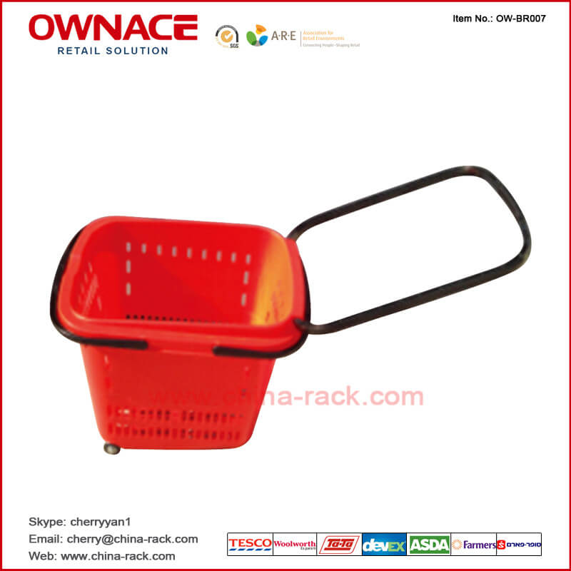 OW-BR010 Plastic Rolling Supermarket Shopping Basket con la manija y la rueda