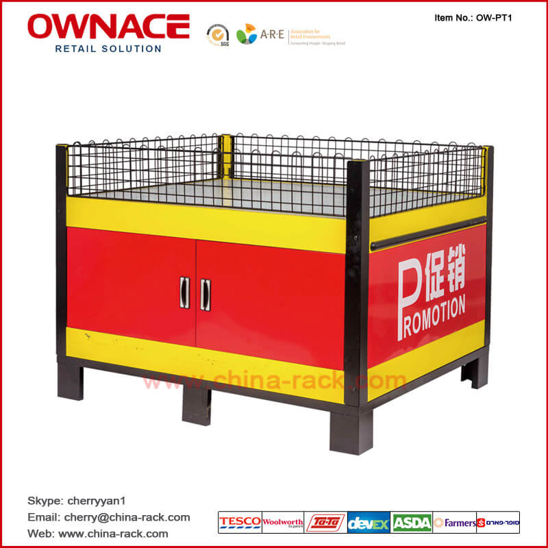 OW-PT1 Supermarket Exhibition Stand Promotion Table con Guardrail para Shop/Grocery/Retail