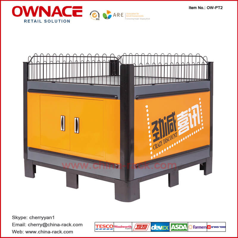 OW-PT2 Supermarket Exhibition Stand Promotion Table con Guardrail para Shop/Grocery/Retail