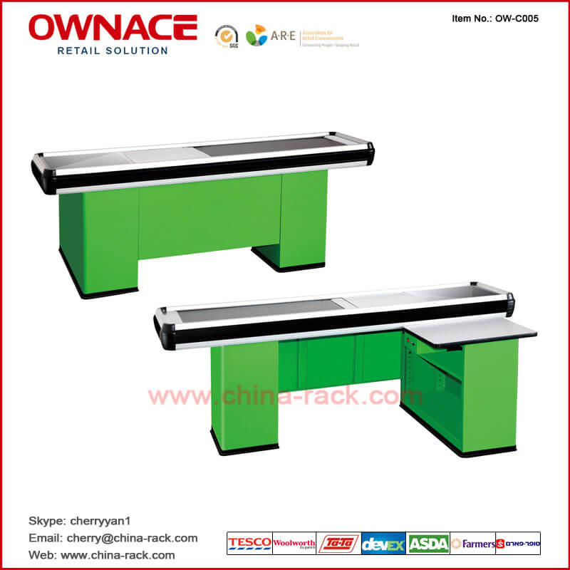 OW-C005 Supermarket Checkout Counter Electric Cashier Counter Cashier Table con Belt