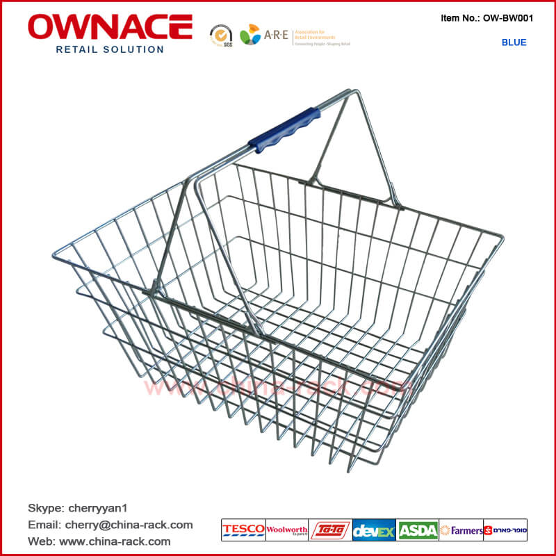 OW-BW001 Wire Basket, Shopping Basket, cesta de Metal con el apretón plástico